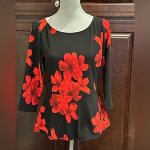 Boston Proper Beyond Travel ballet neck black & red floral print size small
